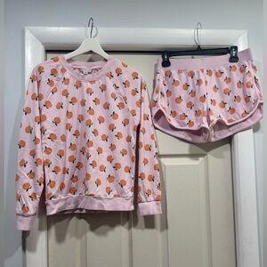 Pink Women’s Pajama Set with Orange Print